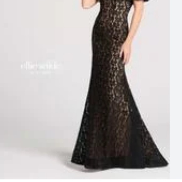 Ellie wilde Mon Cheri black ruffle lace off shoulder elegant dress beading lined - Picture 11 of 12